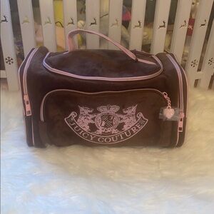 Juicy Couture Soft Velour Brown Pink Scottie Dog Makeup Cosmetic Travel Bag Case